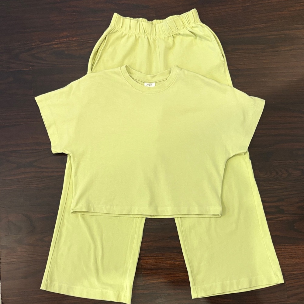 Zara Girls Yellow Matching T-Shirt and Pants Set - wide leg